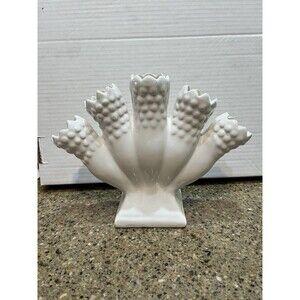 Vtg Portugal White Ceramic 5 Finger Vase